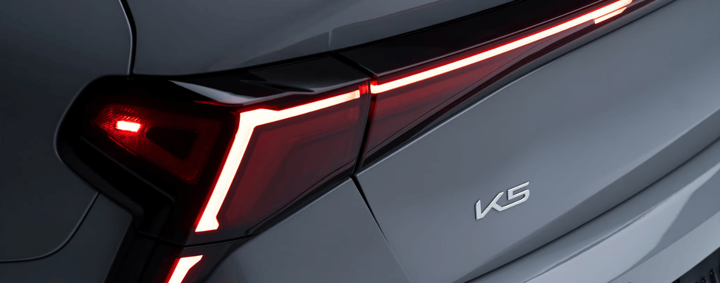 Rear badging on a grey 2026 Kia K5